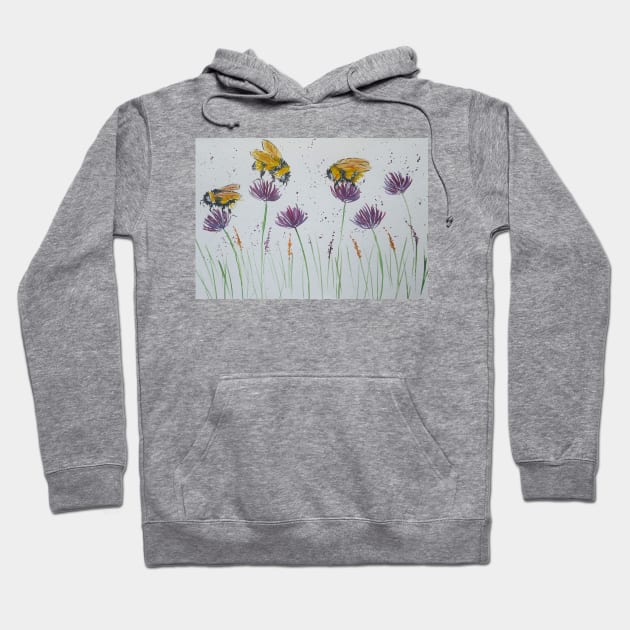 Bumble bees and Purple Flowers Hoodie by Casimirasquirkyart